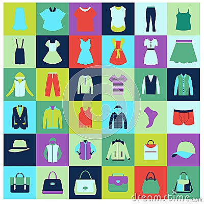 Flat icons set of fashion clothing and bags Stock Photo